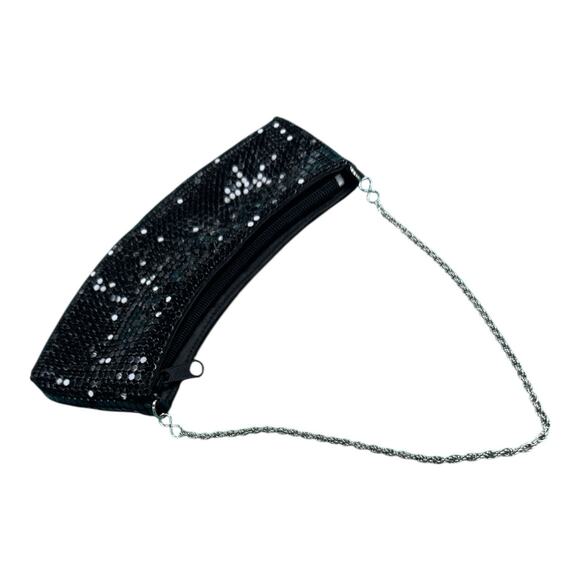 Vintage La Regale Black Metal Sequined Clutch Evening Bag Silver Chain Strap - Picture 4 of 5